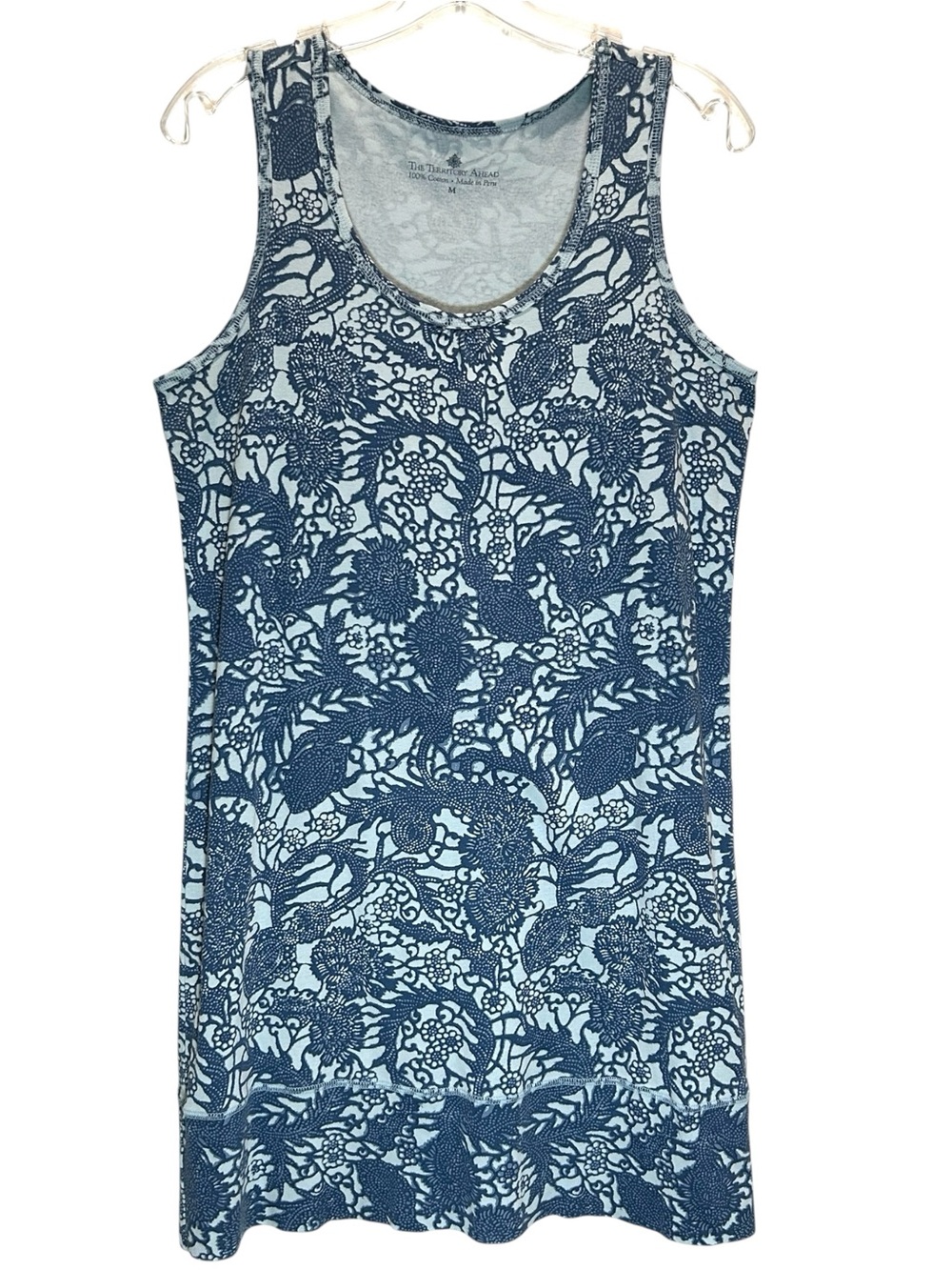The Territory Ahead Blue Floral Cotton Sleeveless Dress, Made in Peru - Medium